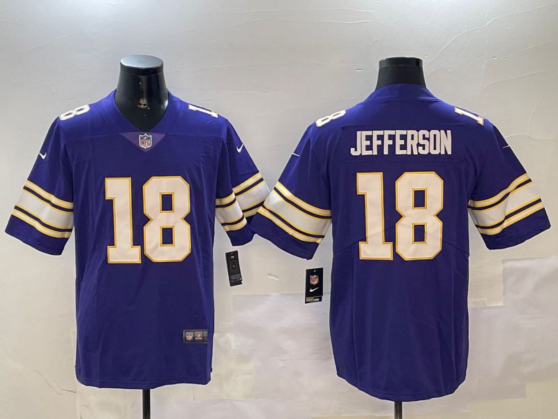 Men Minnesota Vikings #18 Jefferson Purple Throwback Three generation 2024 Nike Limited NFL Jersey style 4